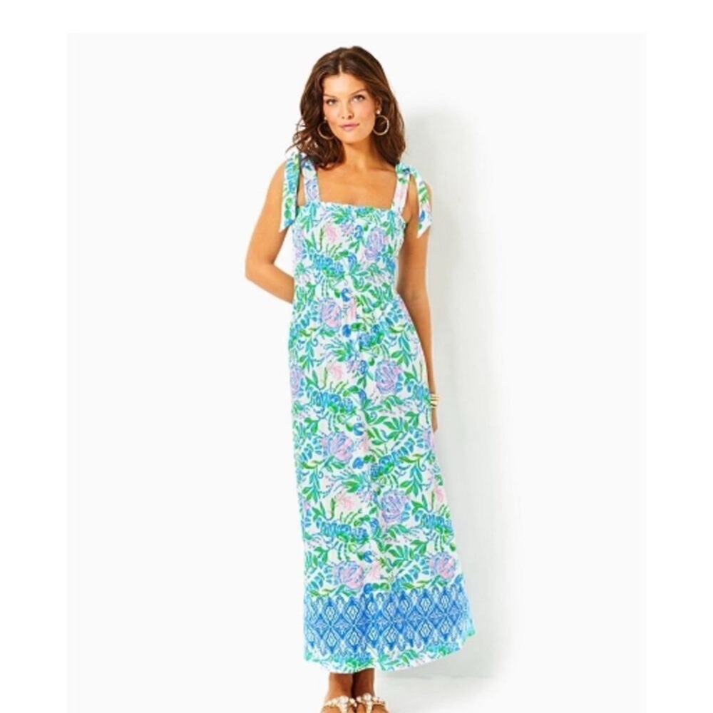 NWT Lilly Pulitzer Women’s Kailua Smocked Resort White Just A Pinch Engineered
